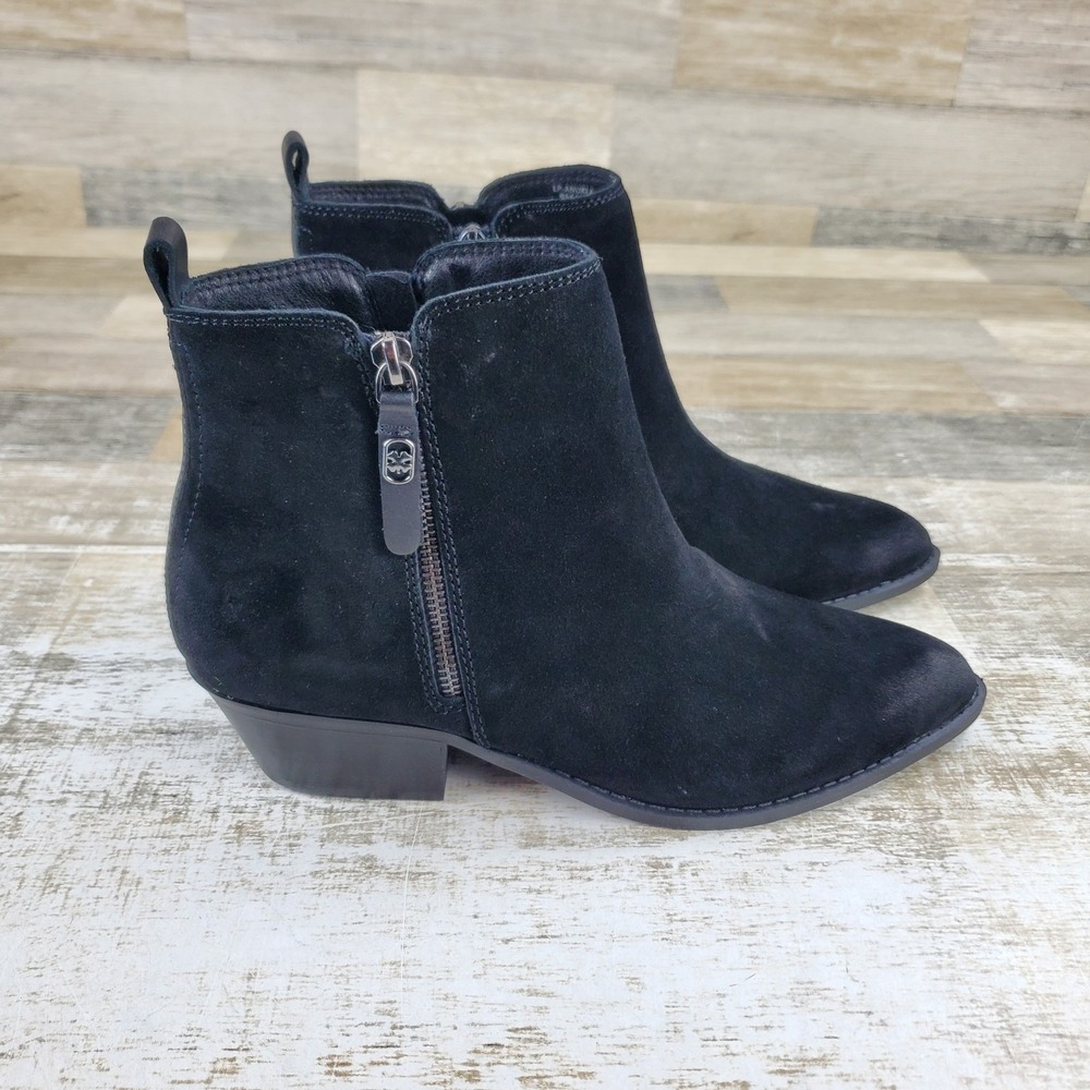Lucky Brand Anurla Womens Ankle Booties Sz 9 M Black Cow Suede Side Zipper